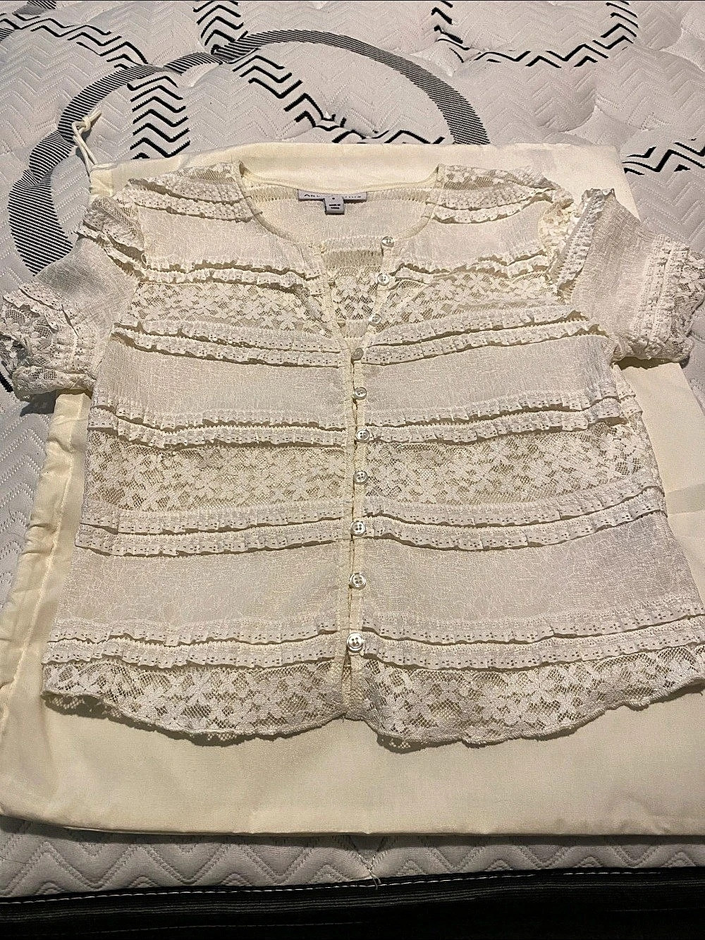 And Now This Button-Front Lace Camp Shirt Cream Small Like New